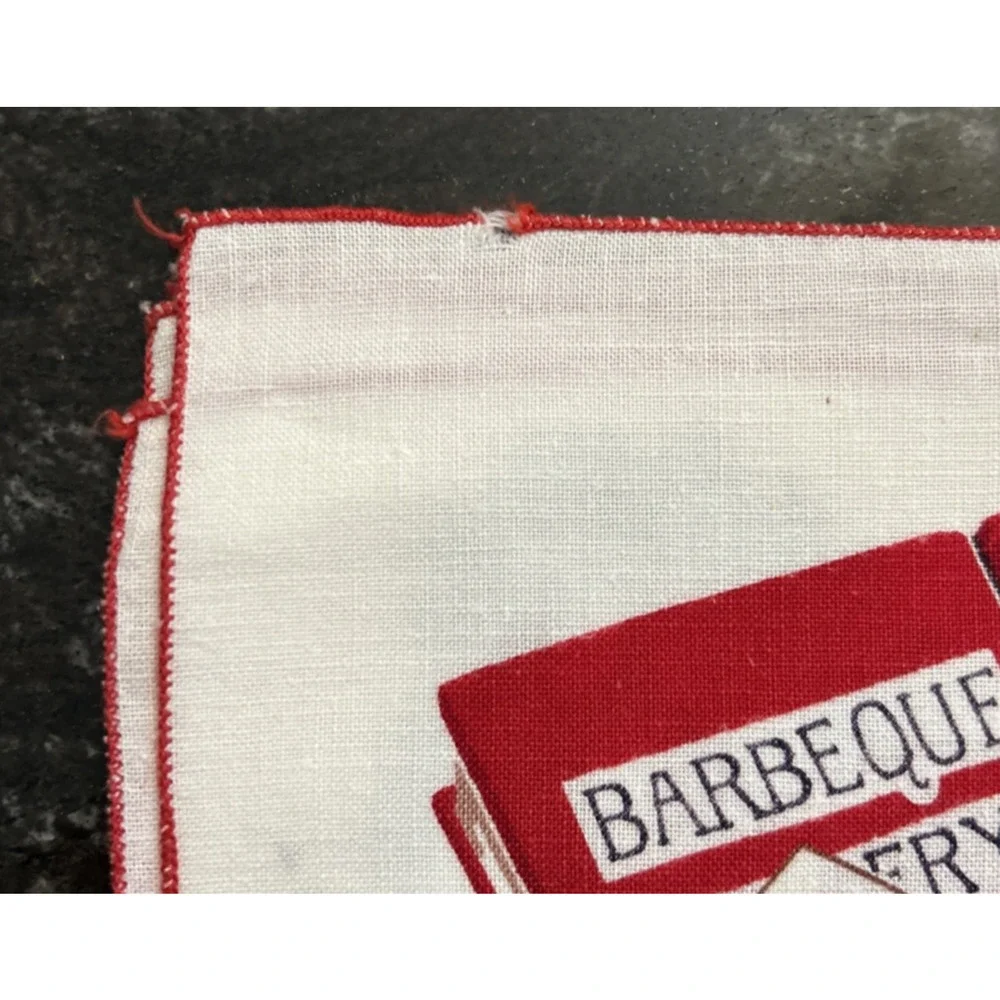 Lot of 4 Vintage MCM Napkins Lobster Beef Steak BBQ Picnic Picnic *FLAW*